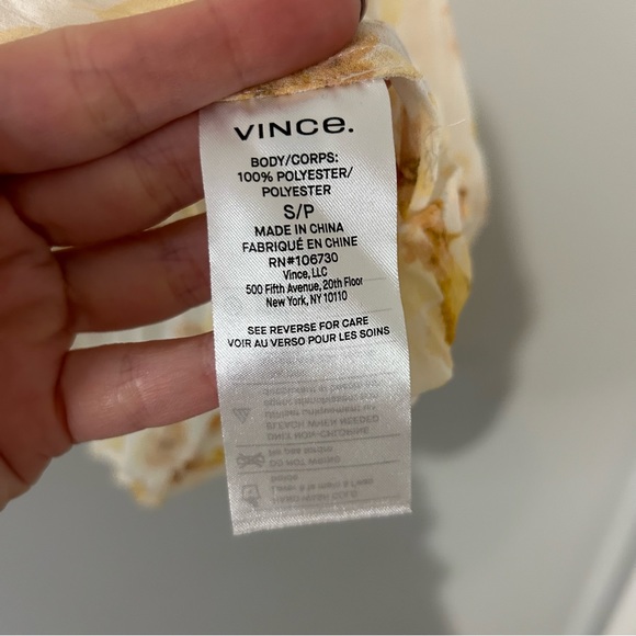 Vince Pressed Petal Blouse Yellow Floral Pleated Crinkle Semi Sheer Top - Picture 8 of 12